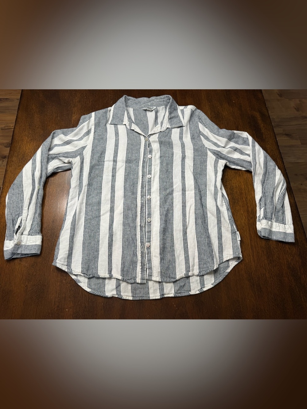 Orvis Blue and White Vertical Stripe Button-Down Shirt